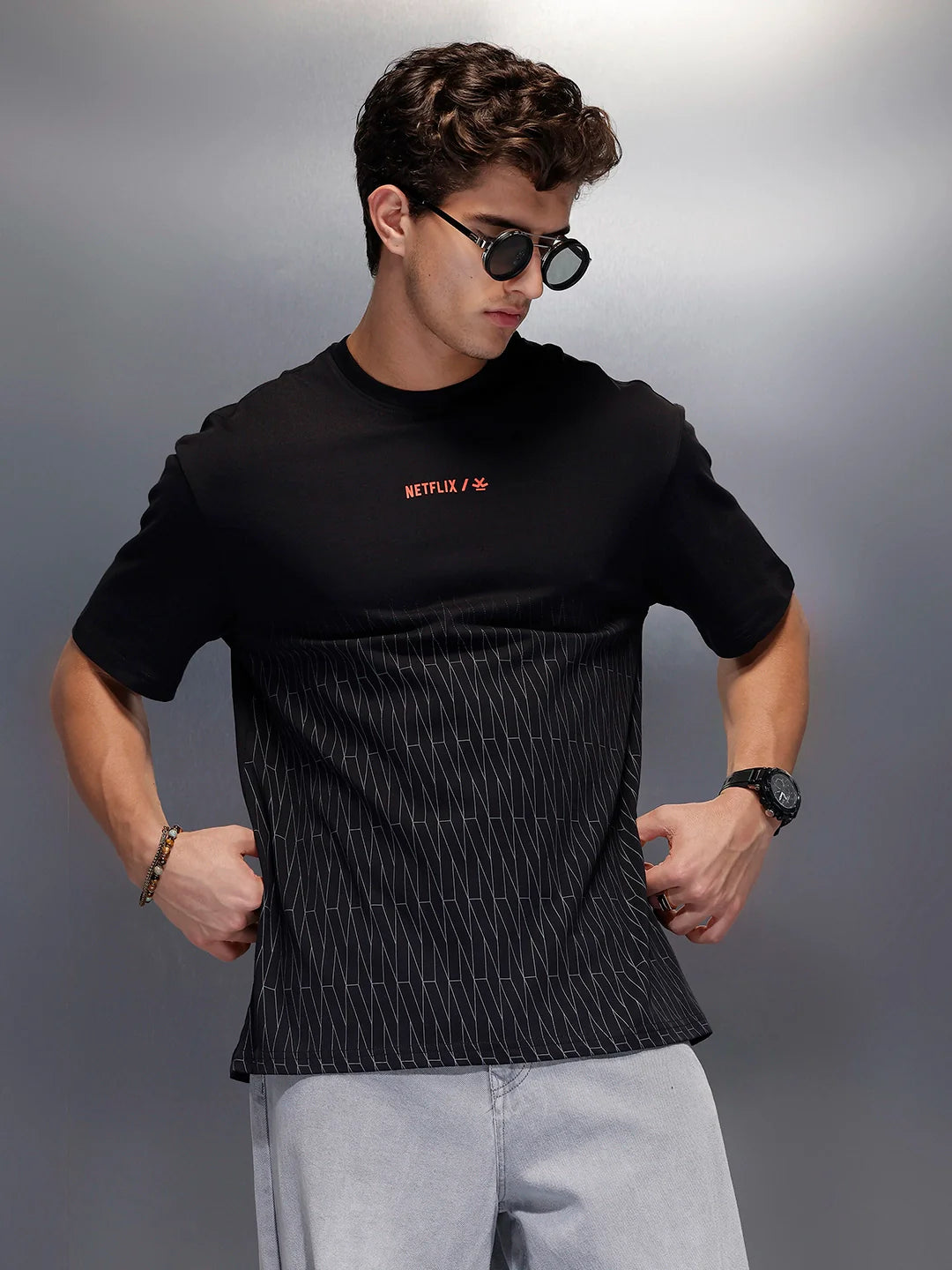 Netflix Placement Printed T-Shirt   |  Black