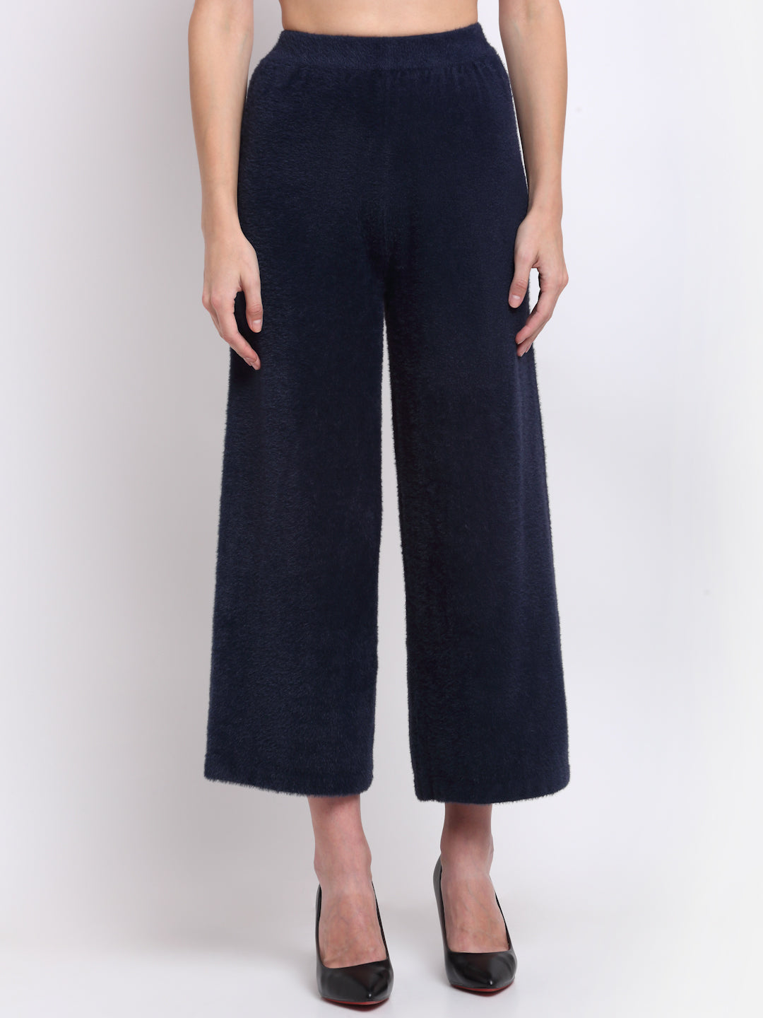 Navy Blue Loose Fit Faux-Fur Lower