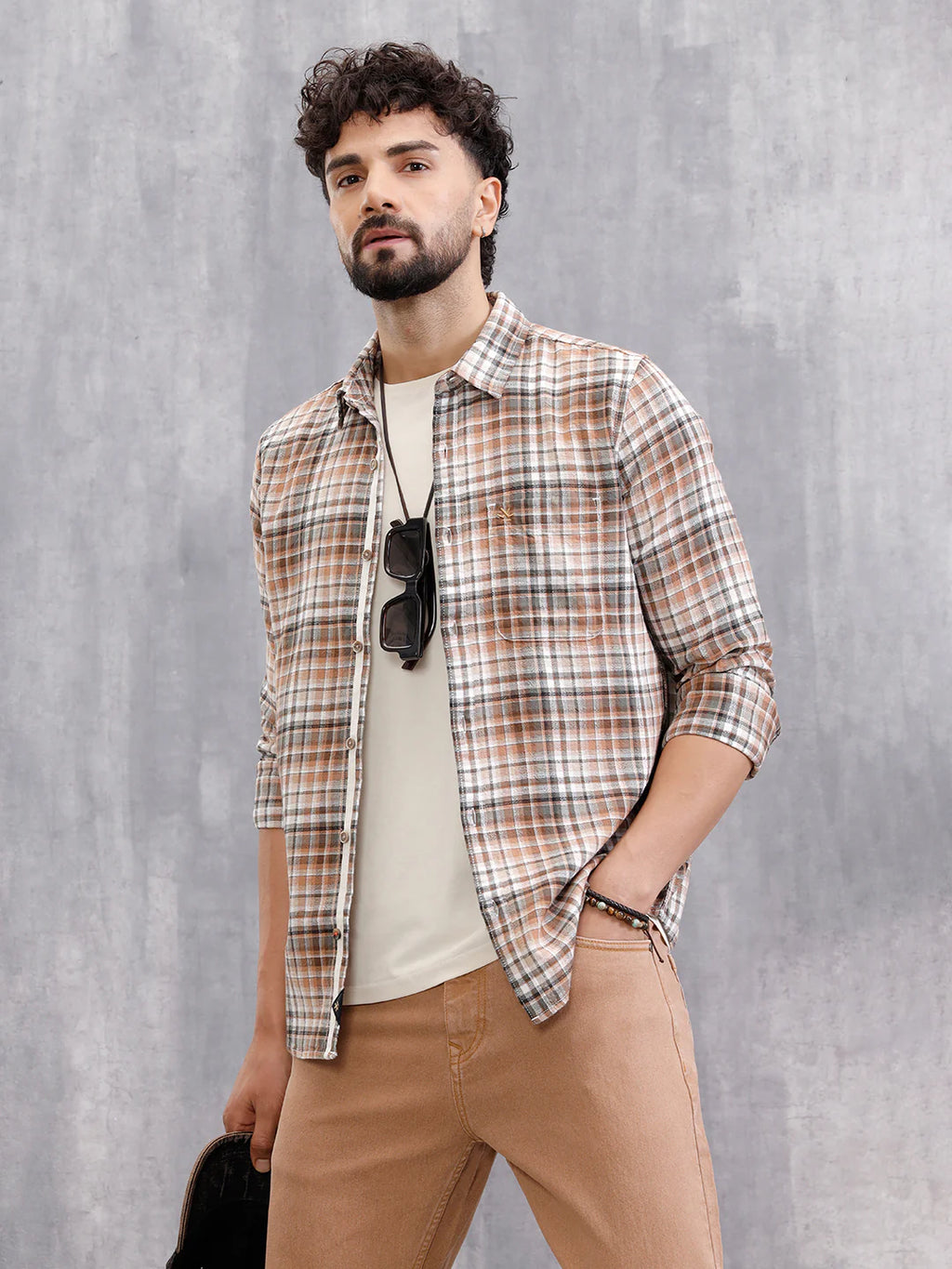 Slim Fit Check Shirt In Special Slub Weave | Rust
