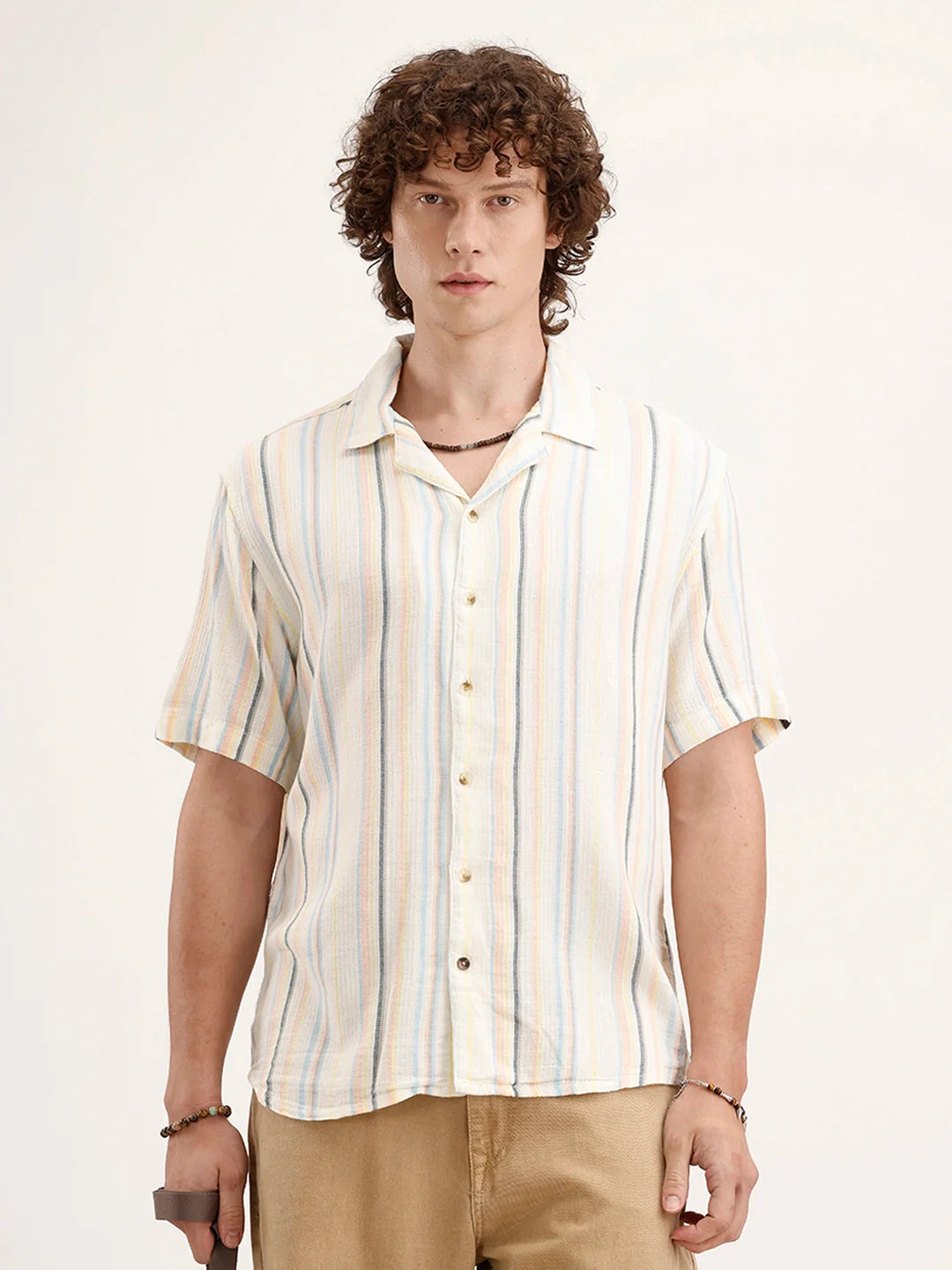 Resort Collar Striped Shirt | Off White