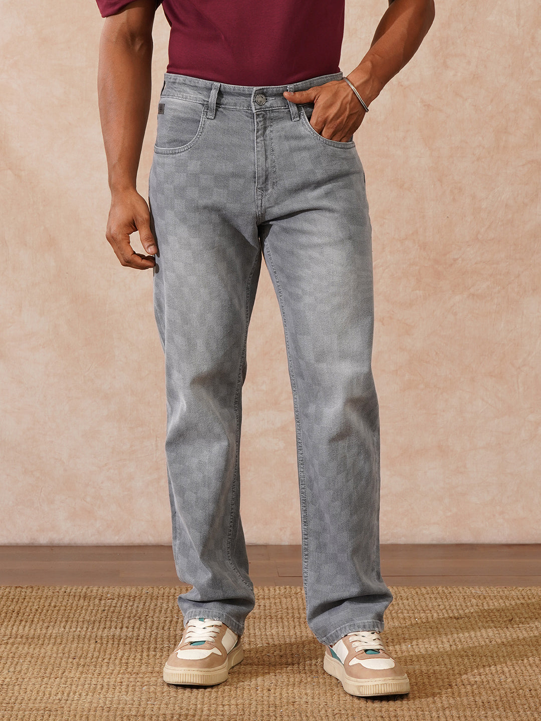 Laser Print Anti Fit Jeans | Grey