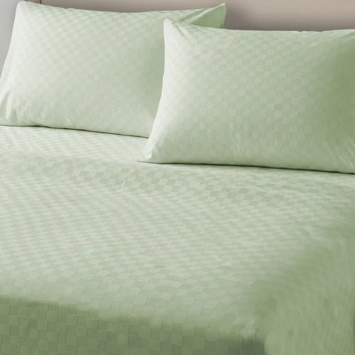 300 TC Super Soft King Bedsheet, Self Woven Cubes Design - Tea Green Cubes