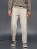 Wrogn Men's Casual Loose Fit Jeans with Contrast Stitch Detail | Khaki
