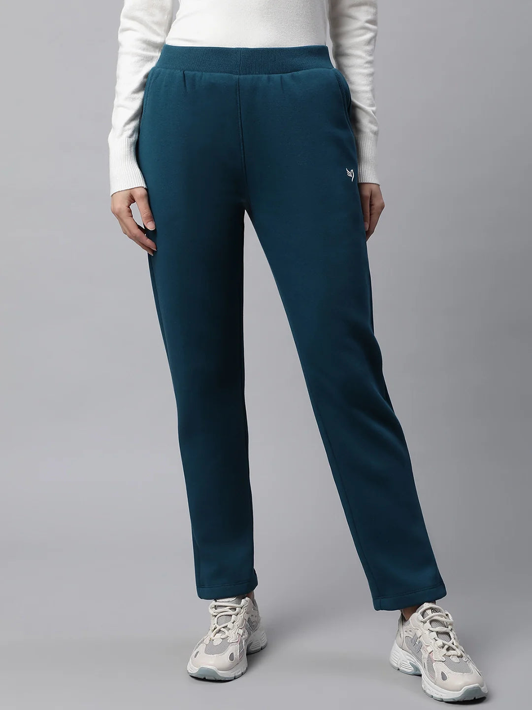 Teal Solid Cotton Blend Track Pants