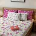 Cotton Double Bedsheet with 3 Cushion Covers in Gift Box Set, Autumn Pink