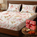 Gift Box Serene 200 TC 100% Cotton Printed Bedsheet with Pillow Covers - Floral Feast Peach