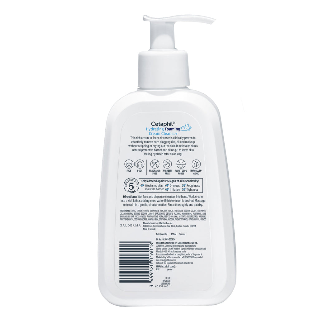 Cetaphil Hydrating Foaming Cream Cleanser 236 ml | Dermat Tested