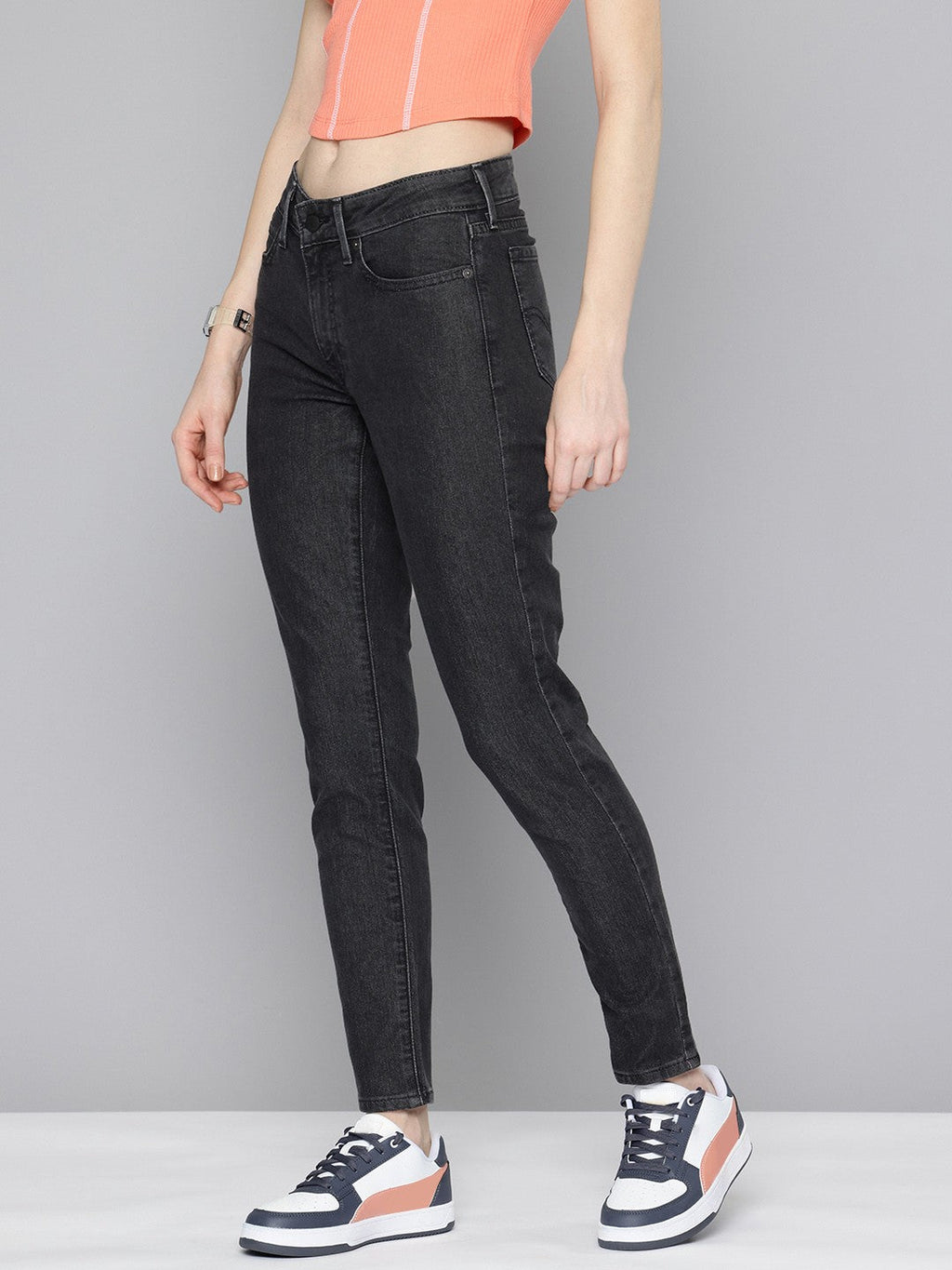 Women's 711 Black Skinny Fit Mid Rise Jeans