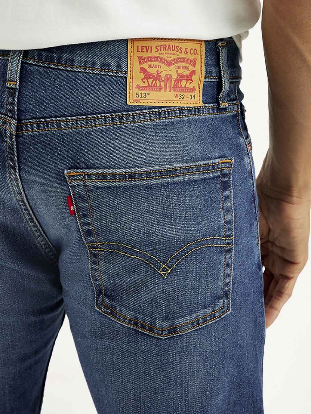 Men's 513 Blue Slim Straight Fit Mid Rise Jeans