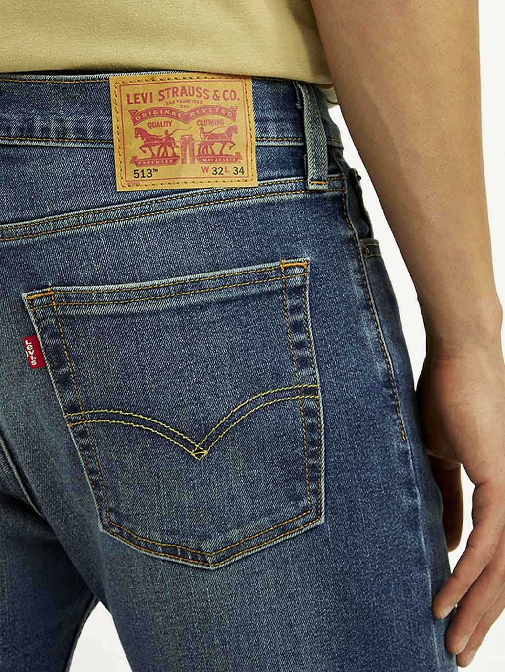 Men's 513 Dark Blue Slim Straight Fit Mid Rise Jeans
