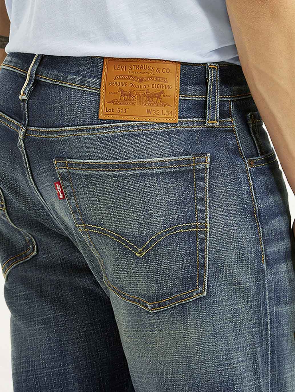 Men's 513 Blue Slim Straight Fit Mid Rise Selvedge Jeans