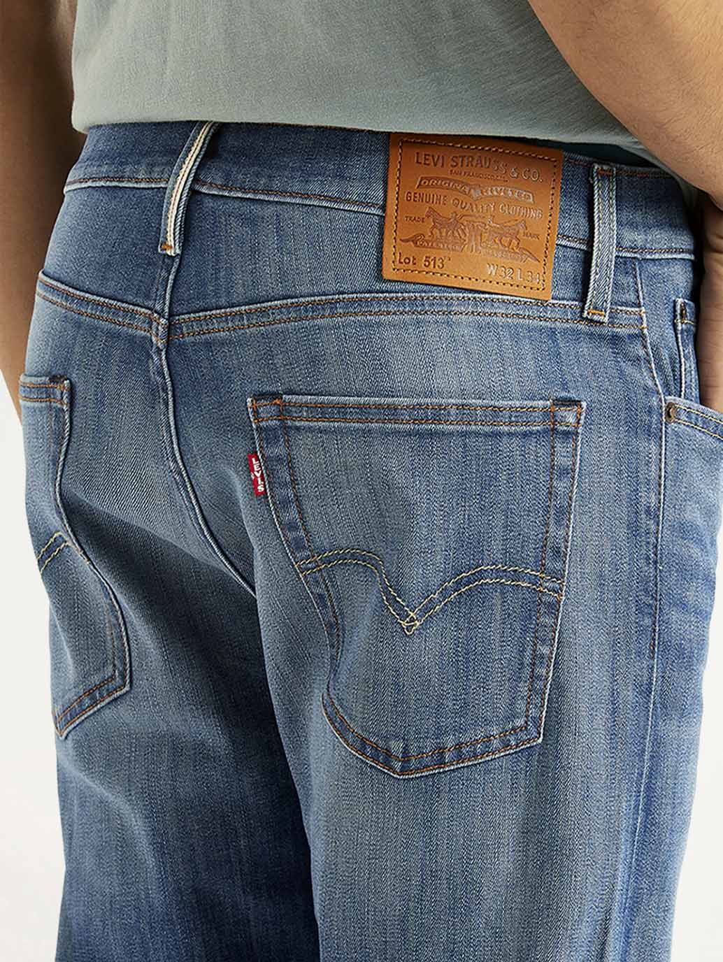 Men's 513 Blue Slim Straight Fit Mid Rise Selvedge Jeans