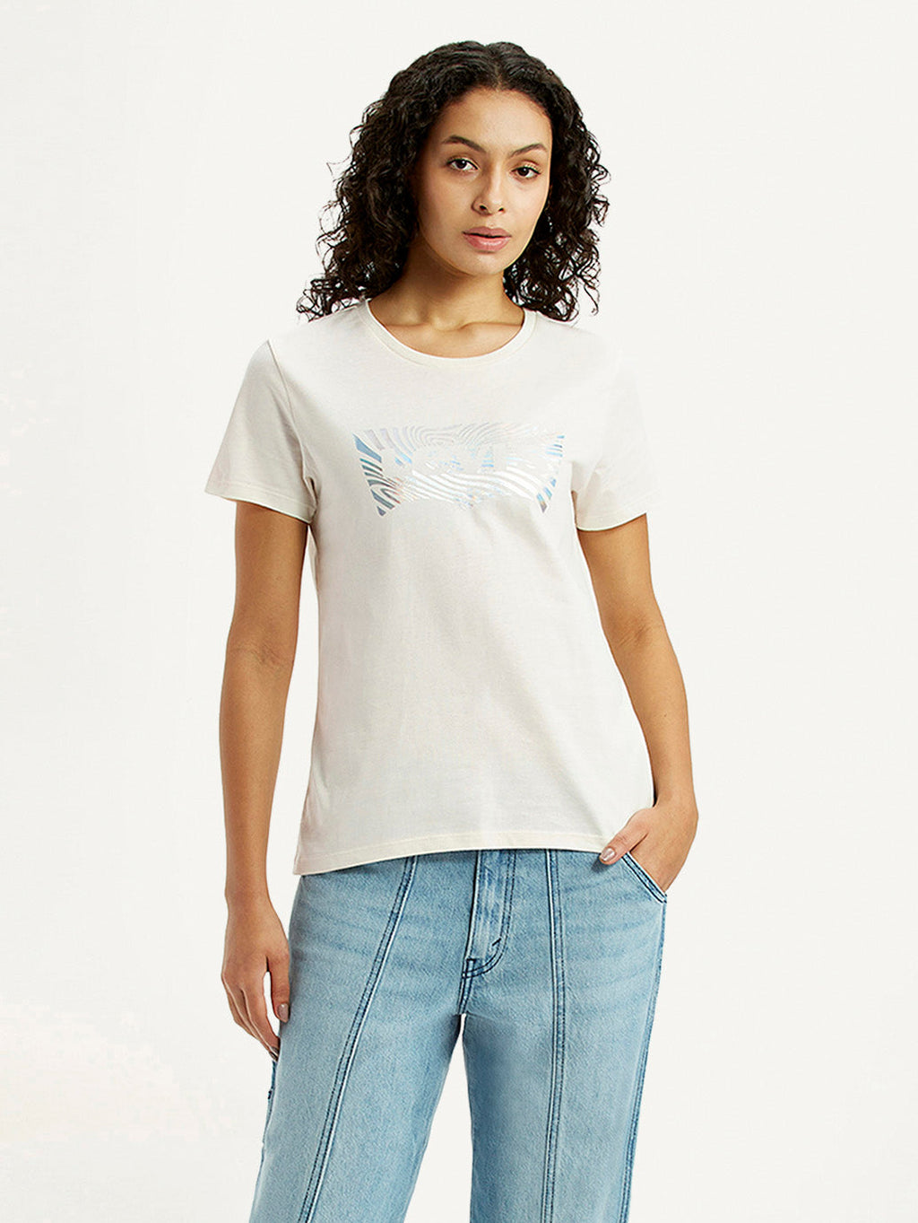 Women's Brand Logo White Crew Neck T-shirt
