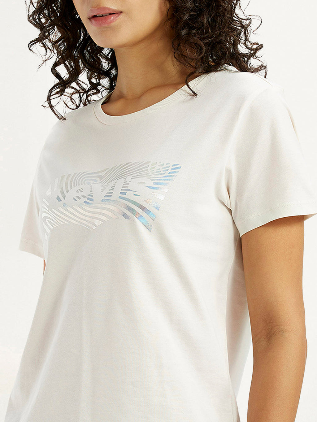 Women's Brand Logo White Crew Neck T-shirt