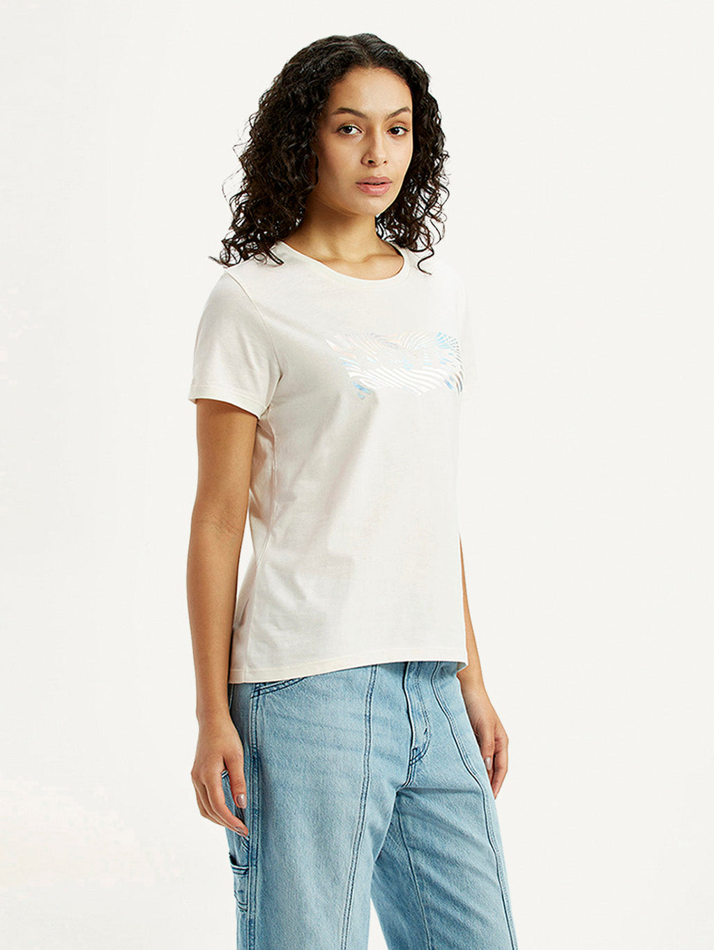 Women's Brand Logo White Crew Neck T-shirt