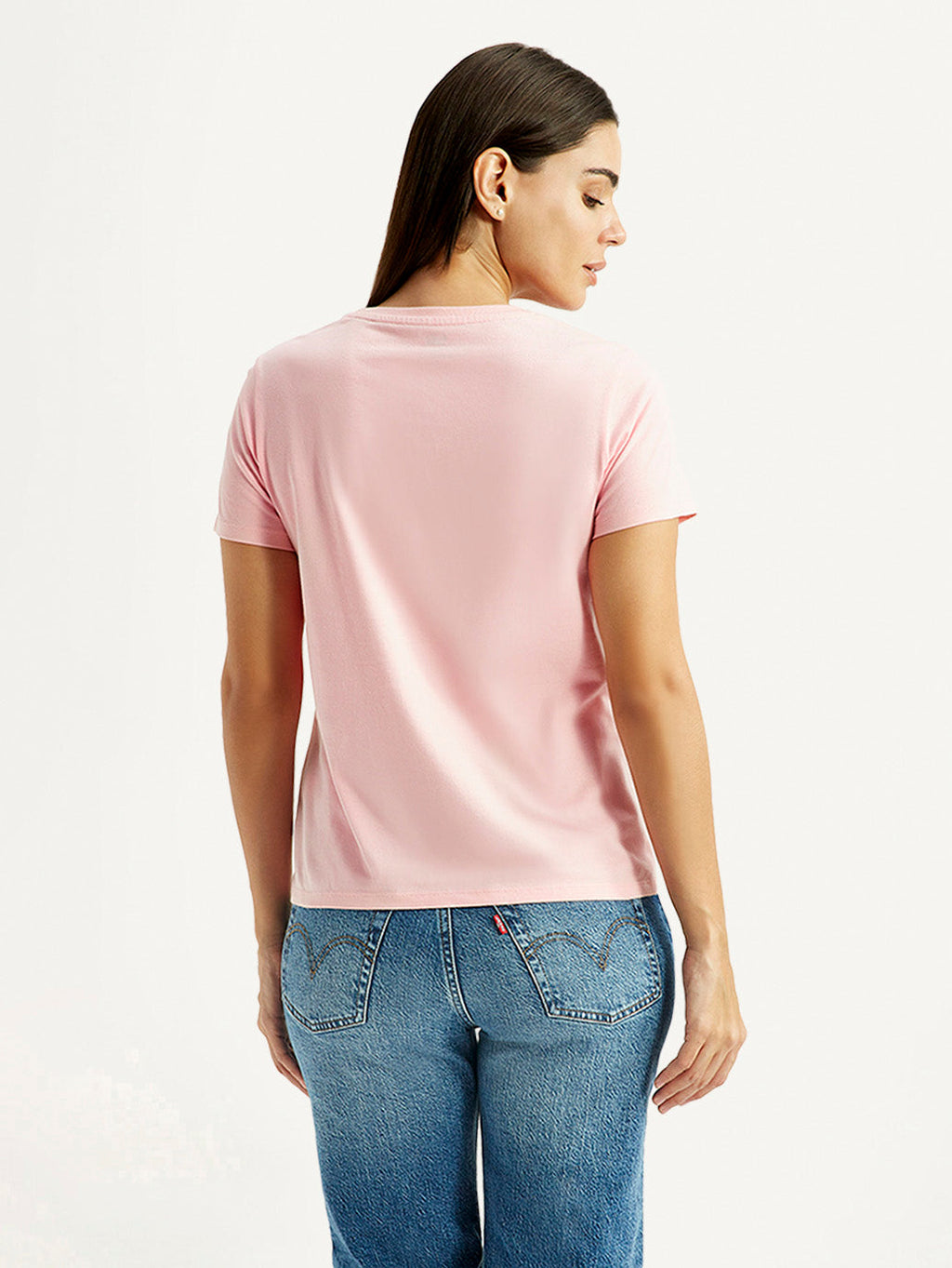 Women's Brand Logo Light Pink Round Neck Relaxed Fit T-shirt