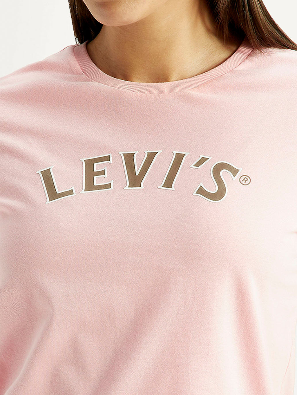 Women's Brand Logo Light Pink Round Neck Relaxed Fit T-shirt