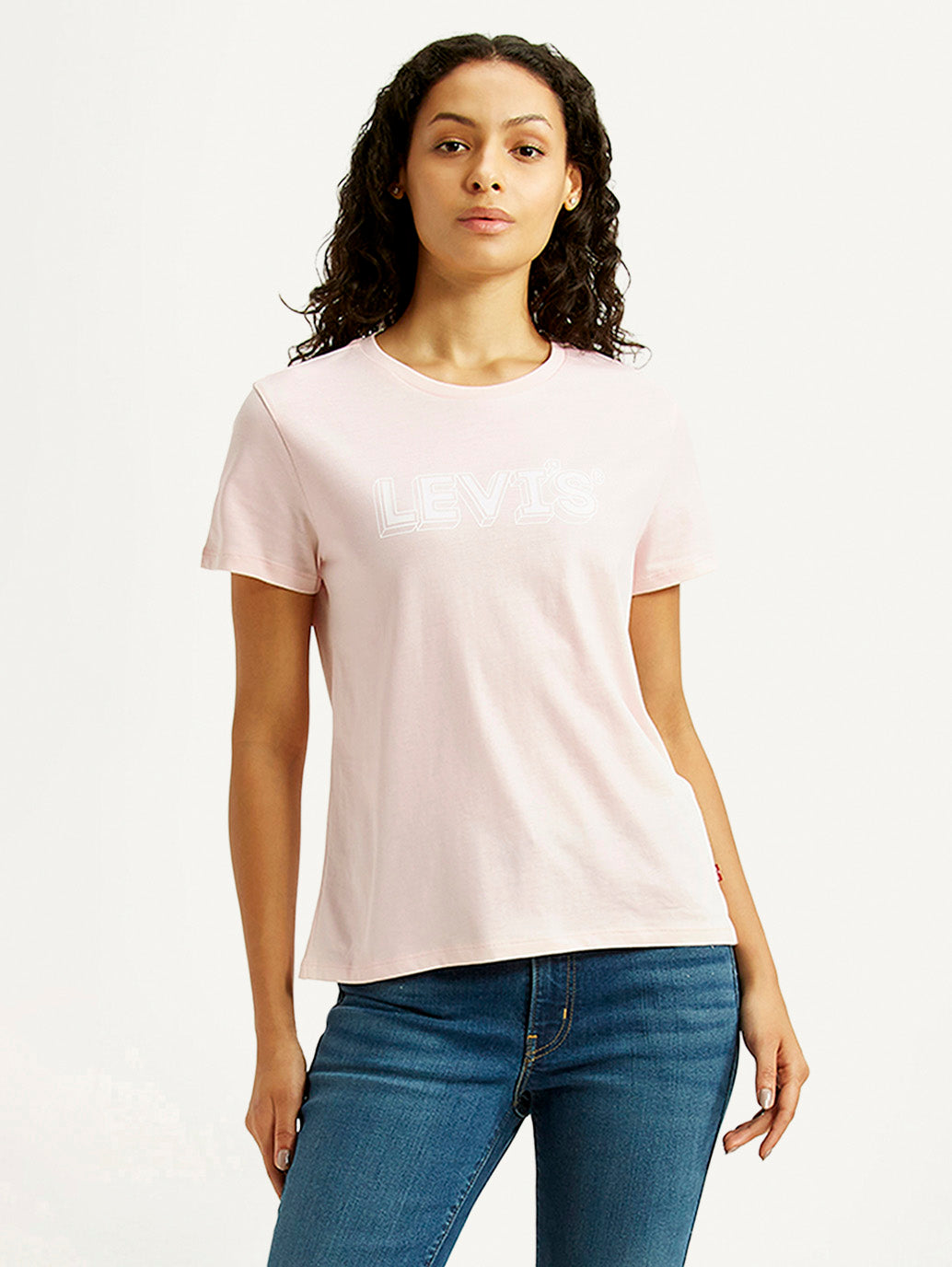 Women's Brand Logo Light Pink Crew Neck T-shirt