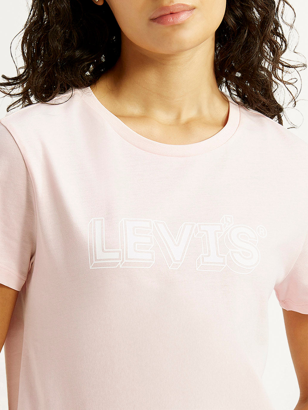 Women's Brand Logo Light Pink Crew Neck T-shirt