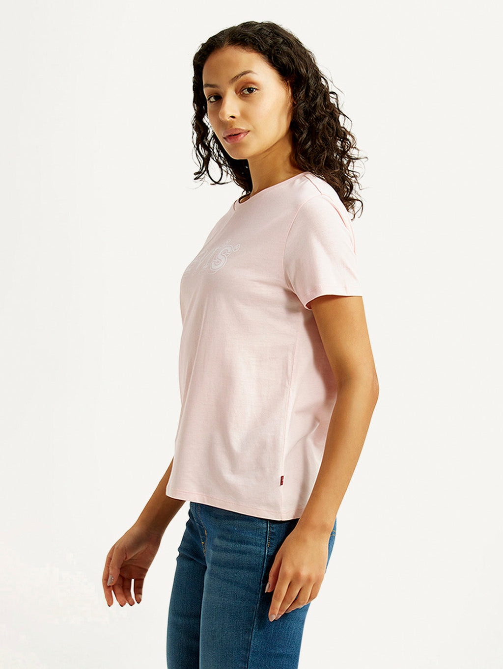 Women's Brand Logo Light Pink Crew Neck T-shirt