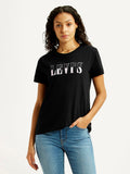 Women's Brand Logo Black Crew Neck T-shirt