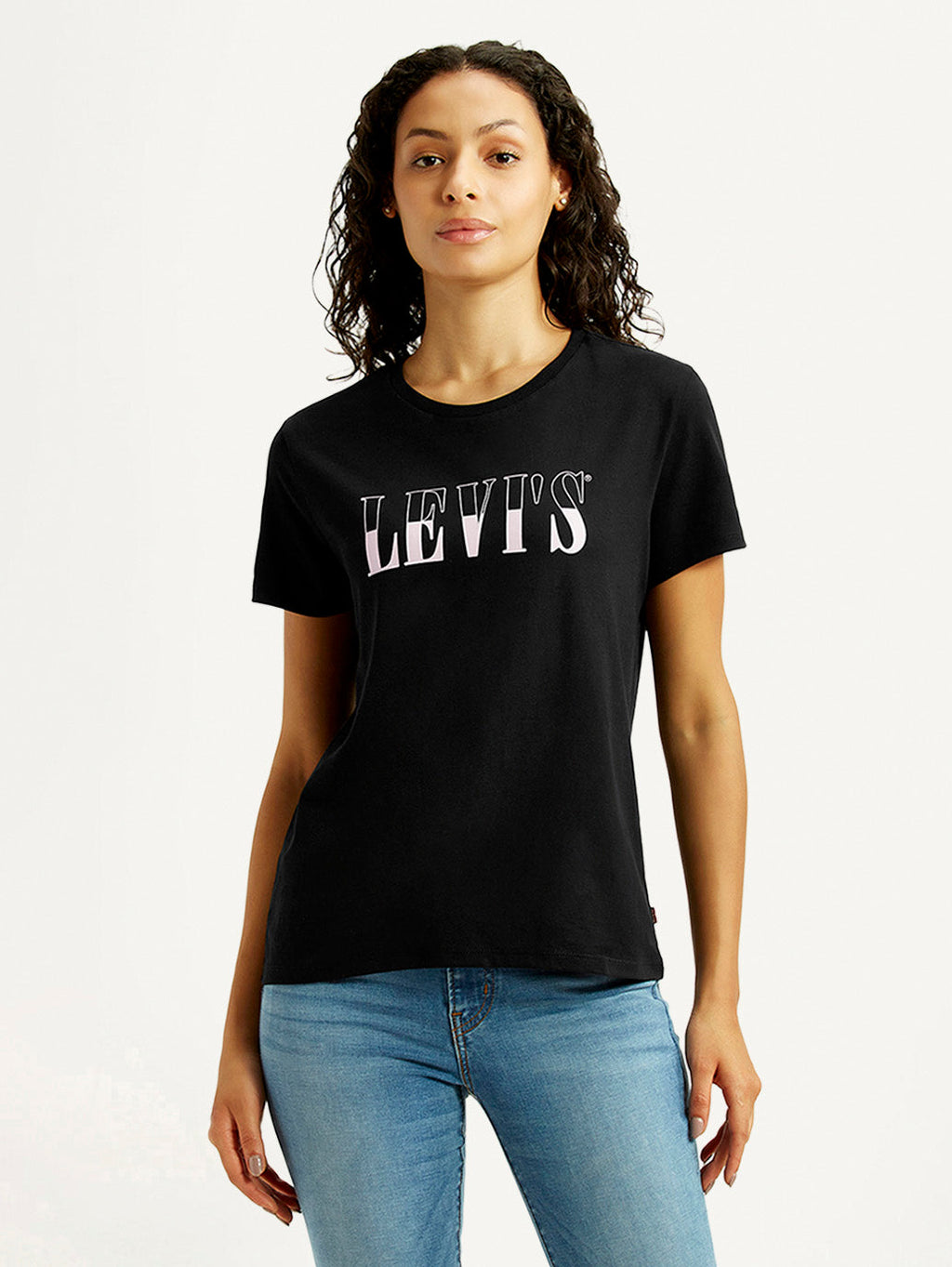 Women's Brand Logo Black Crew Neck T-shirt