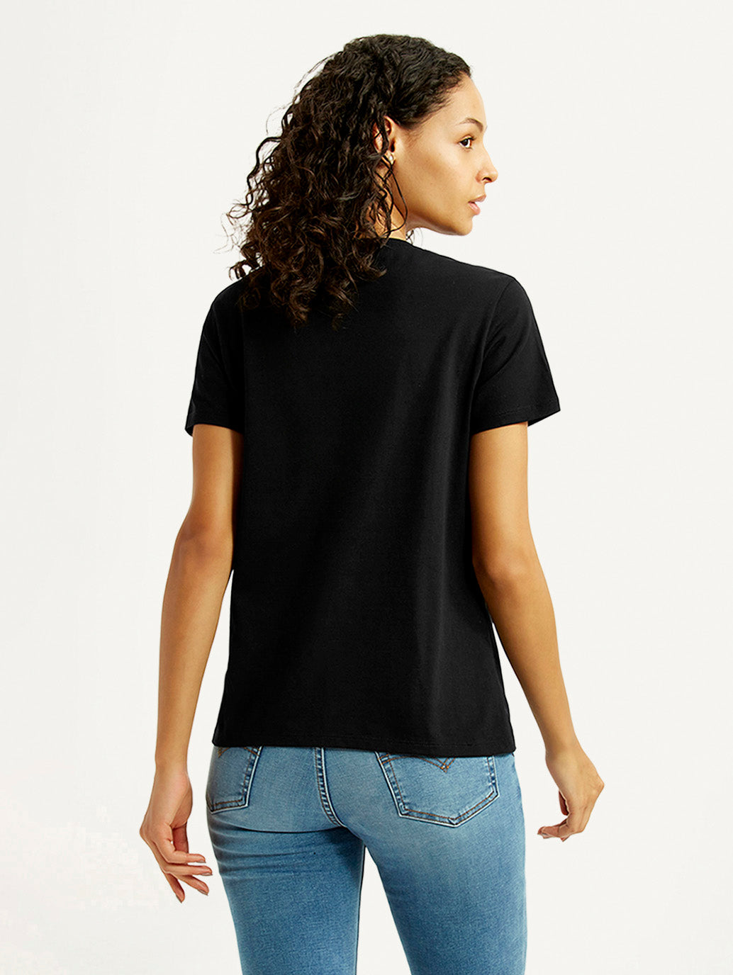 Women's Brand Logo Black Crew Neck T-shirt