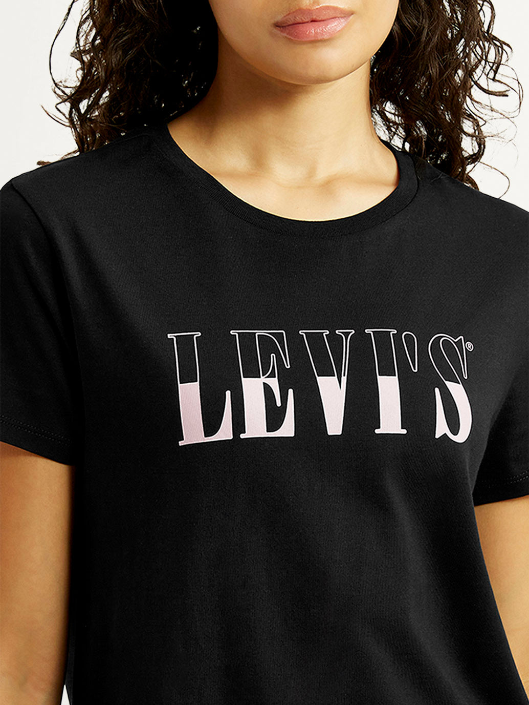 Women's Brand Logo Black Crew Neck T-shirt