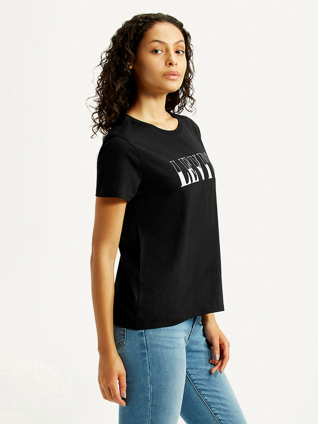 Women's Brand Logo Black Crew Neck T-shirt