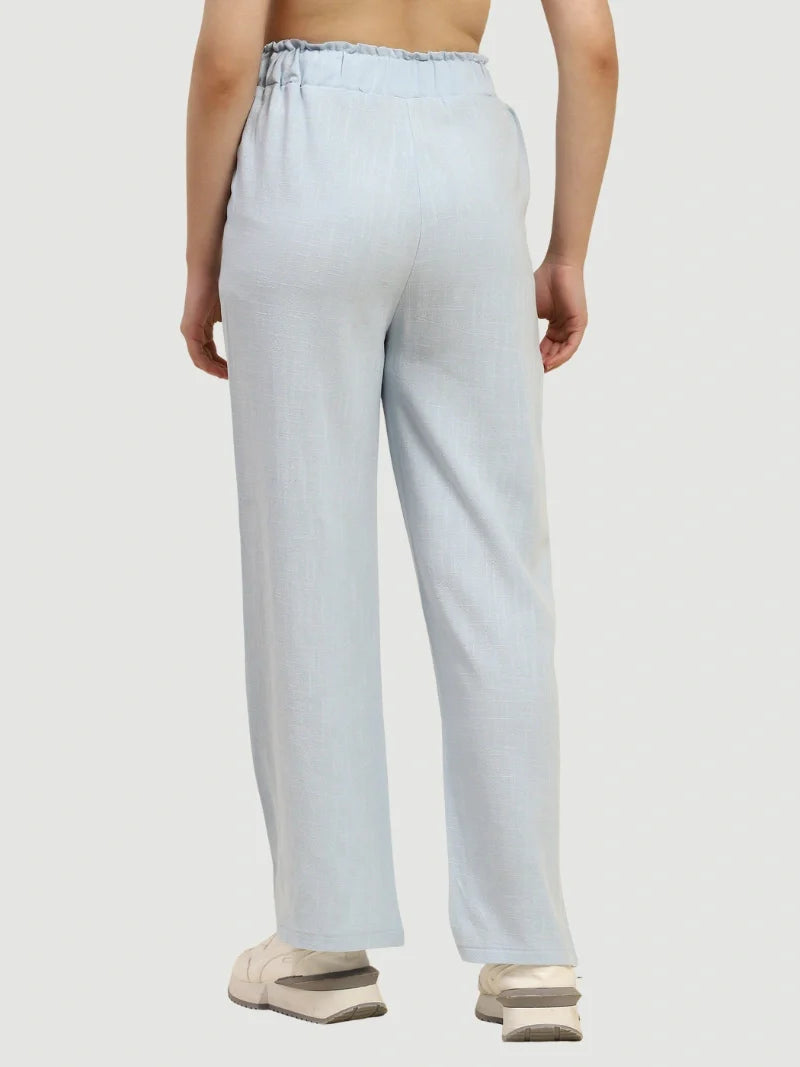 Blue Solid Cotton Linen Relaxed Lower