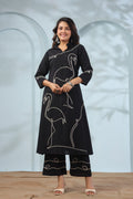 Flamingo Noir Black Embroidered Cotton Flex Co-ord Set