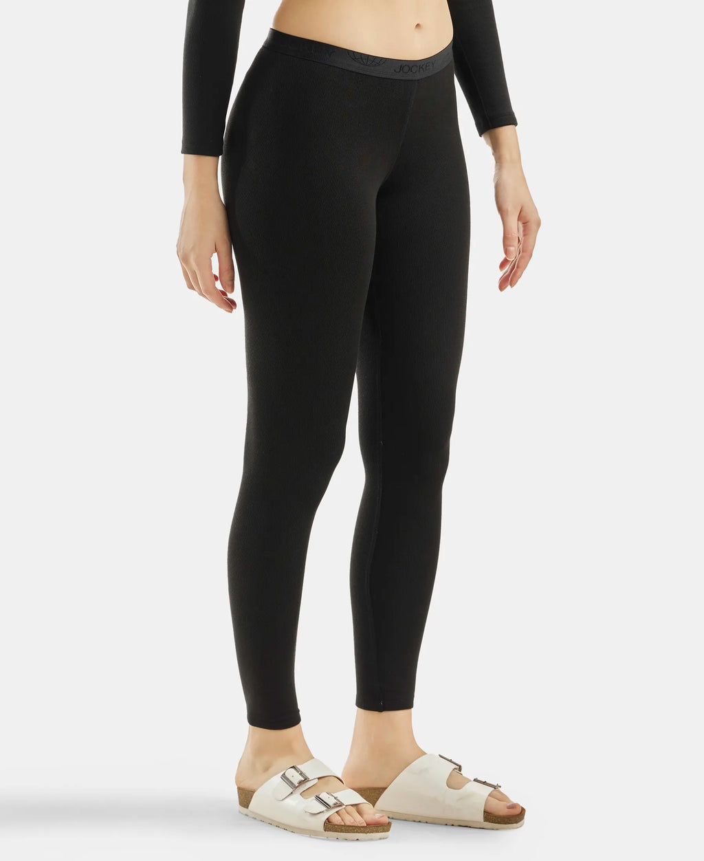 Ultra Warmth Soft Touch Microfiber Elastane Stretch Fleece Fabric Thermal Leggings with StayWarm Technology - Black