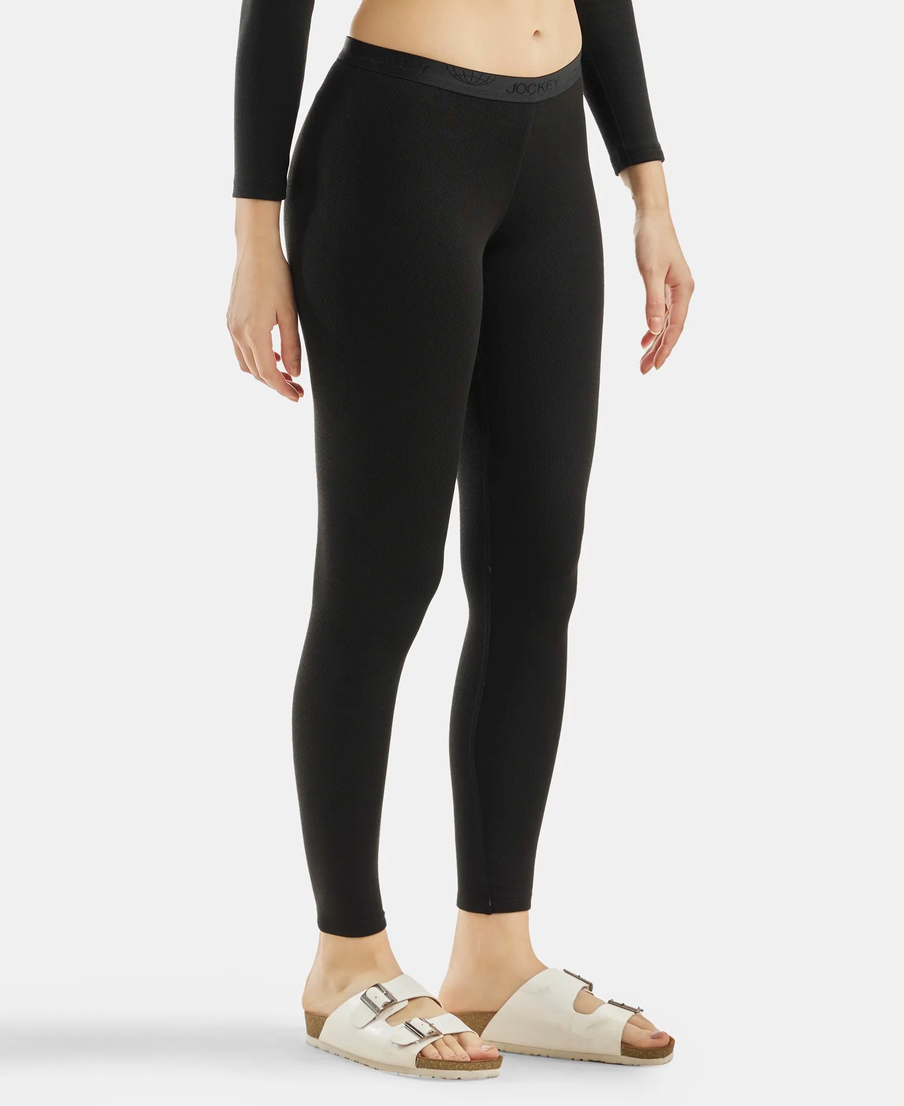Ultra Warmth Soft Touch Microfiber Elastane Stretch Fleece Fabric Thermal Leggings with StayWarm Technology - Black