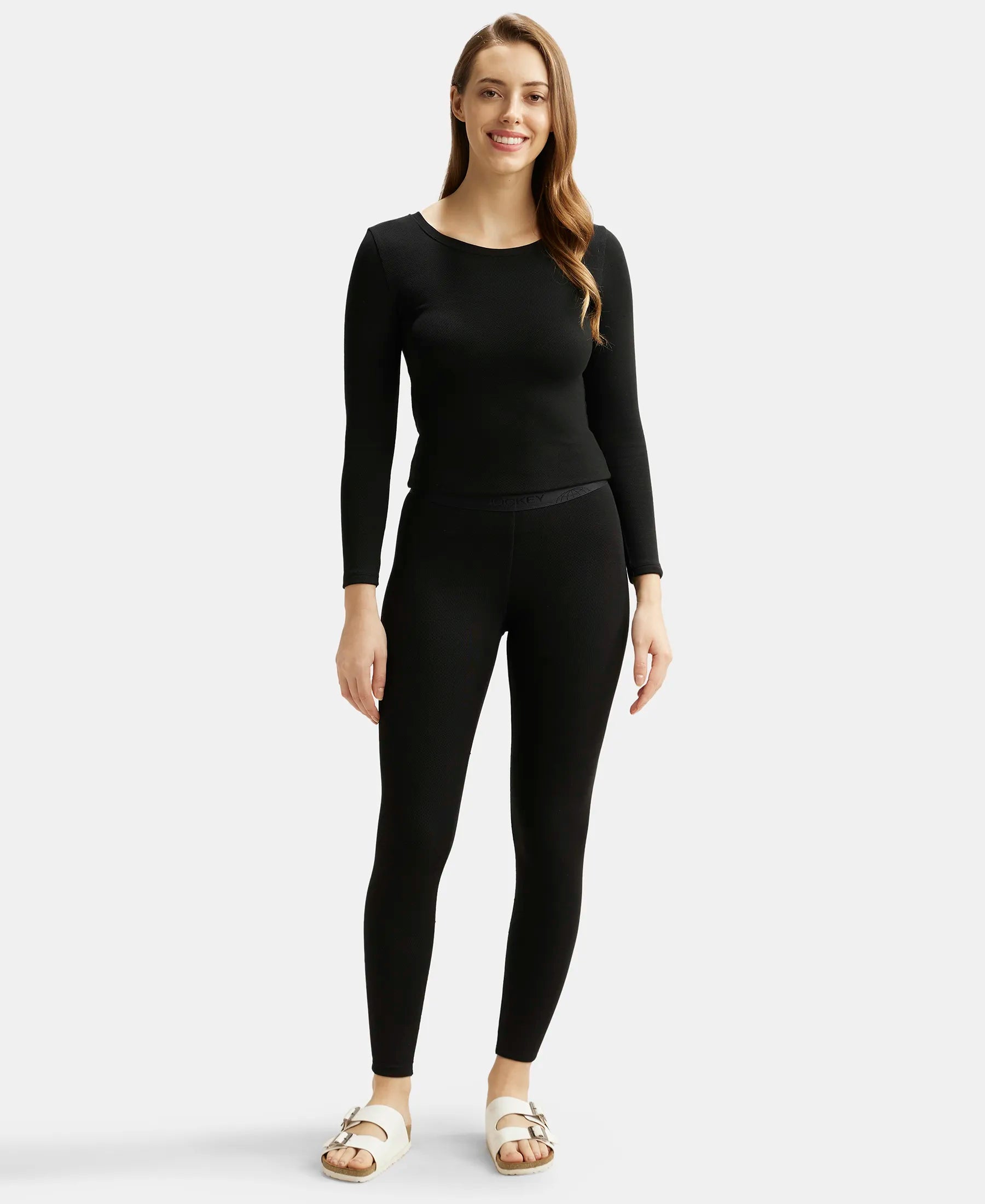Ultra Warmth Soft Touch Microfiber Elastane Stretch Fleece Fabric Thermal Leggings with StayWarm Technology - Black