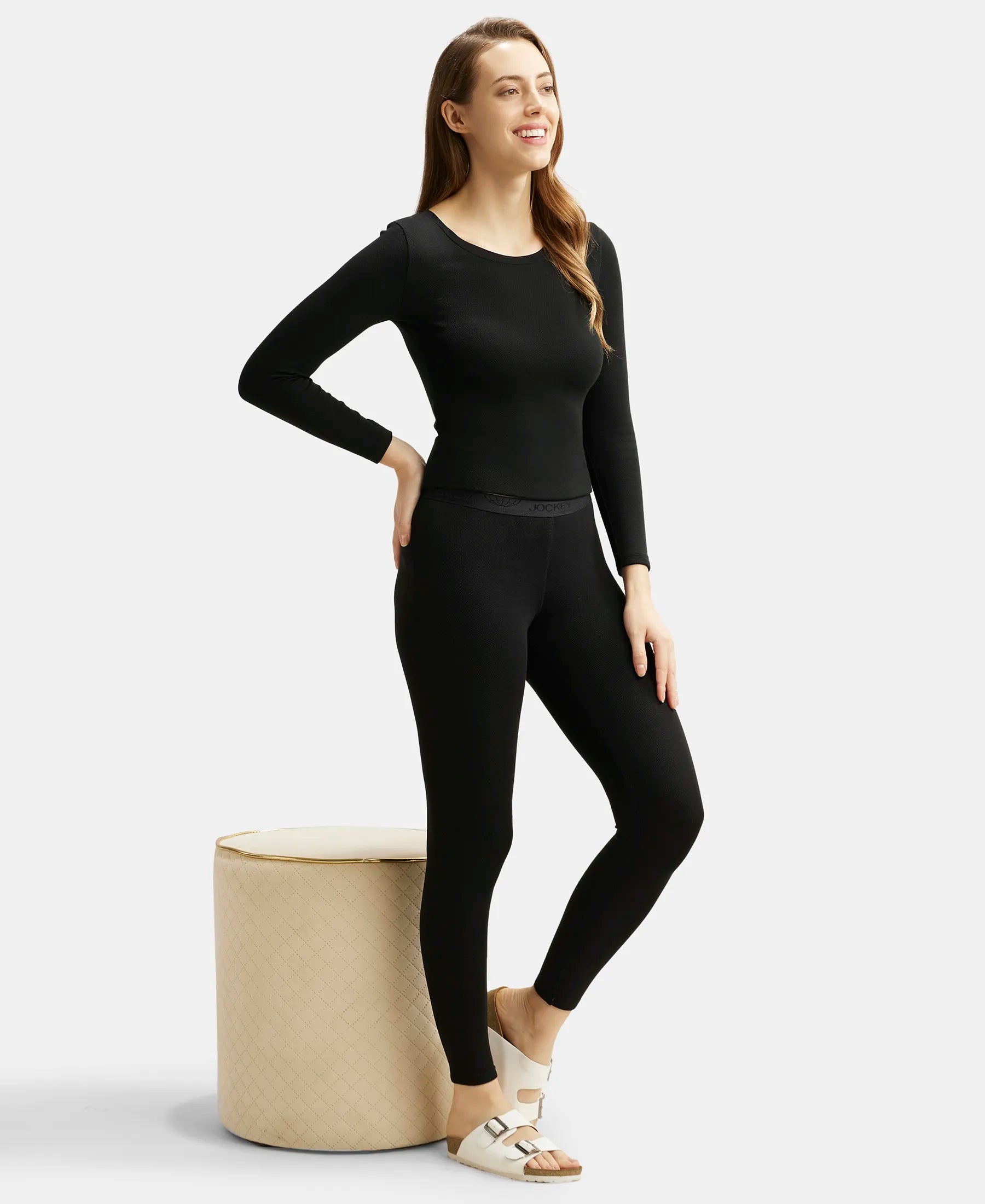 Ultra Warmth Soft Touch Microfiber Elastane Stretch Fleece Fabric Thermal Leggings with StayWarm Technology - Black