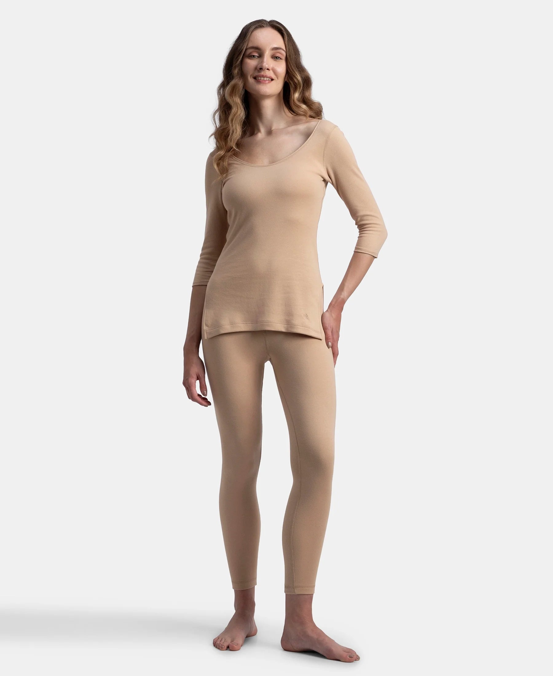 Super Warm Super Combed Cotton Rich Brushed Fabric Thermal Leggings with StayWarm Technology - Skin