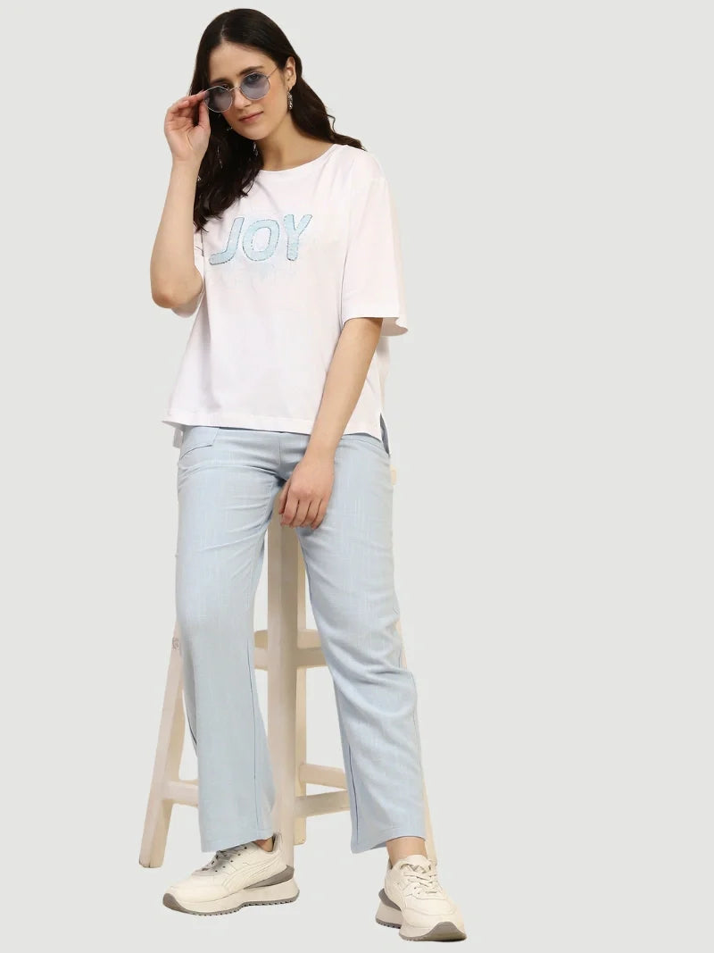 Blue Solid Cotton Linen Relaxed Lower