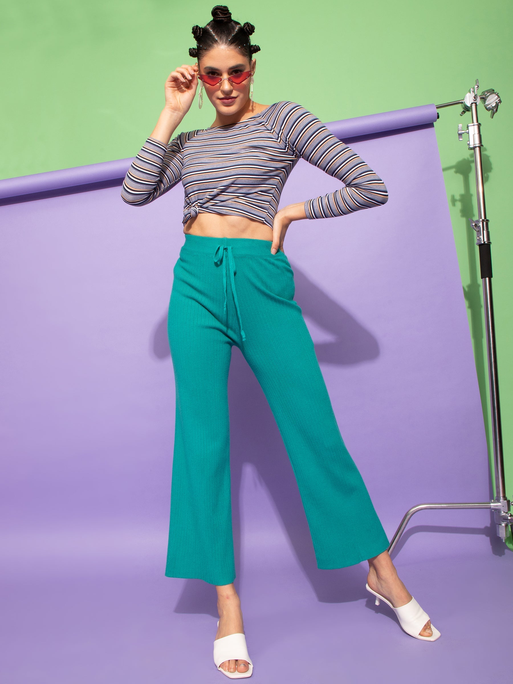 High Rise Green Flared Leg Lower