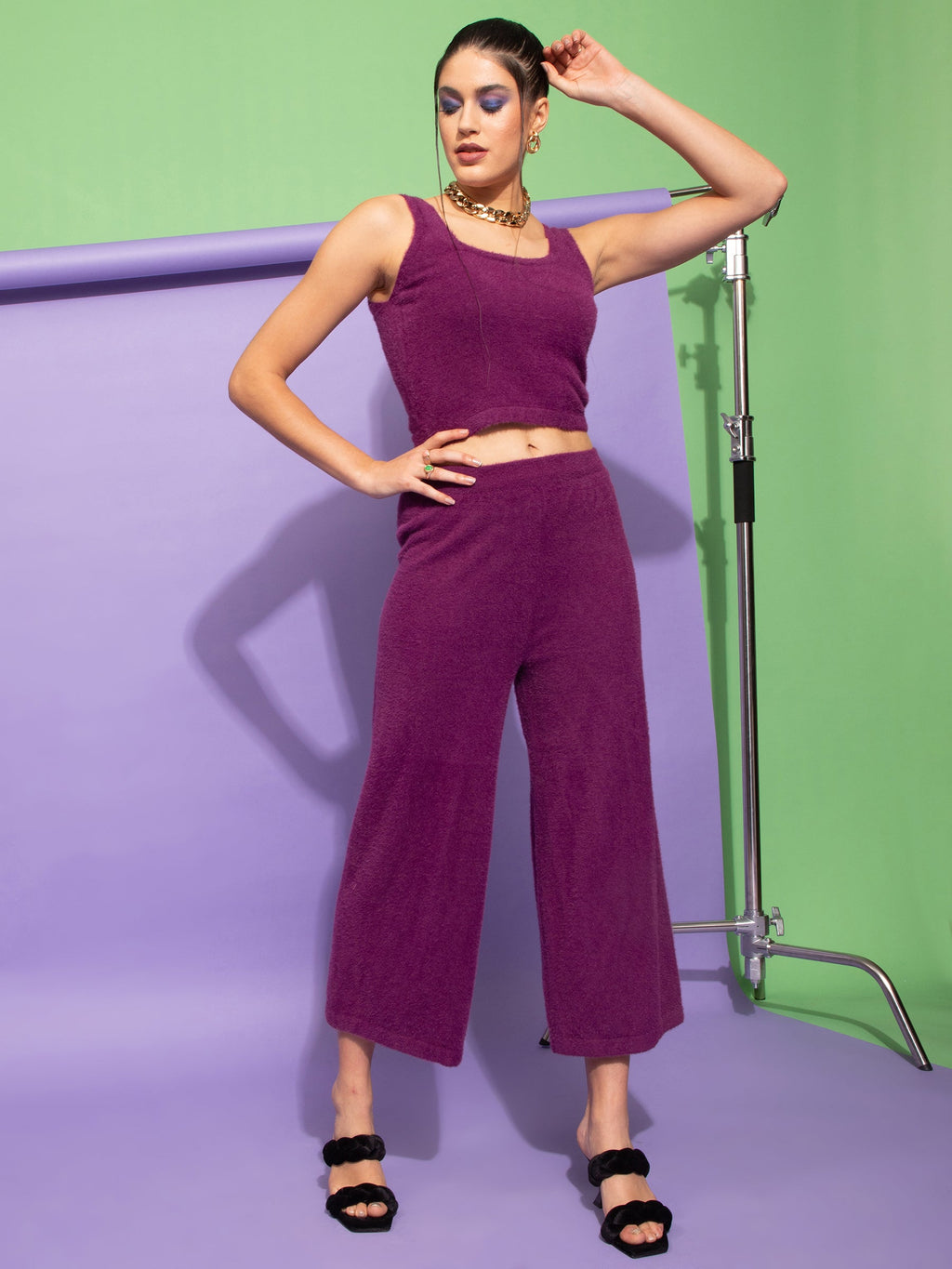 Plum Nylon Loose Fit Lower