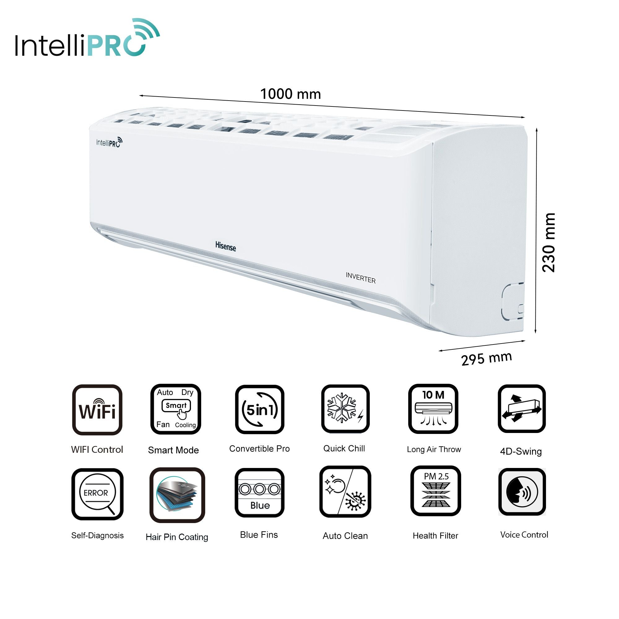 Hisense Intelli PRO 5 In 1 Convertible 2 Ton 3 Star Inverter Split Smart AC with 4-Way Swing (Copper Condenser, ATCW623HJP)