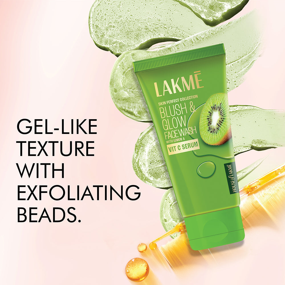 Lakmē Blush & Glow Refreshing Kiwi Facewash, with Vitamin C Serum, 50gm