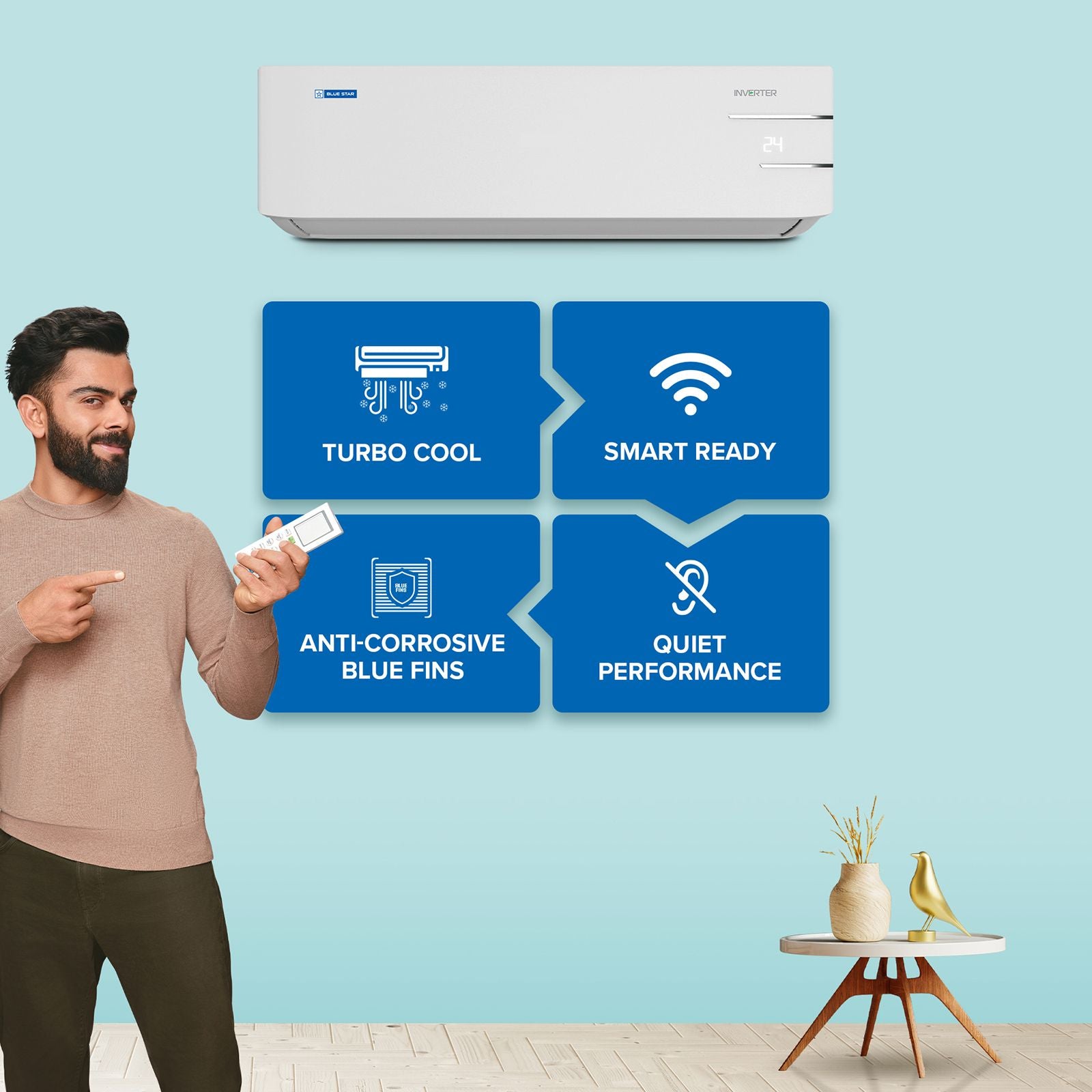 Blue Star Y Series 5 in 1 Convertible 1.5 Ton 3 Star Inverter Split AC with Self Diagnosis (Copper Condenser, ID318YKU)