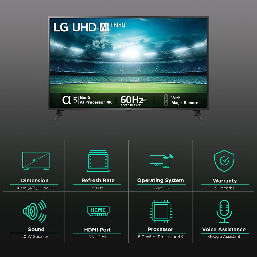 LG UQ7500 109.22 cm (43 inch) 4K Ultra HD LED WebOS TV with α5 Gen 5 AI Processor