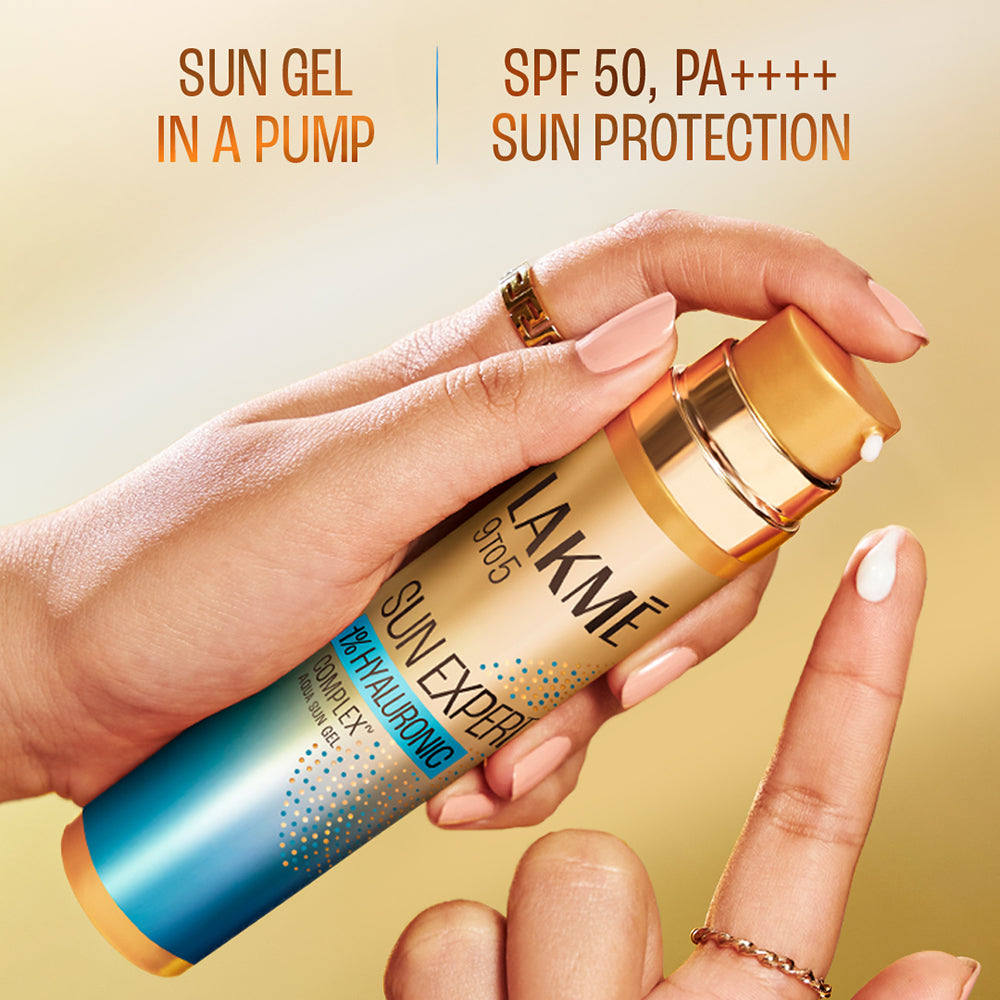Lakmē 1% Hyaluronic water-light Sunscreen gel SPF 50 Pa++++ For Oily Skin, Plump & Hydrated skin 56g