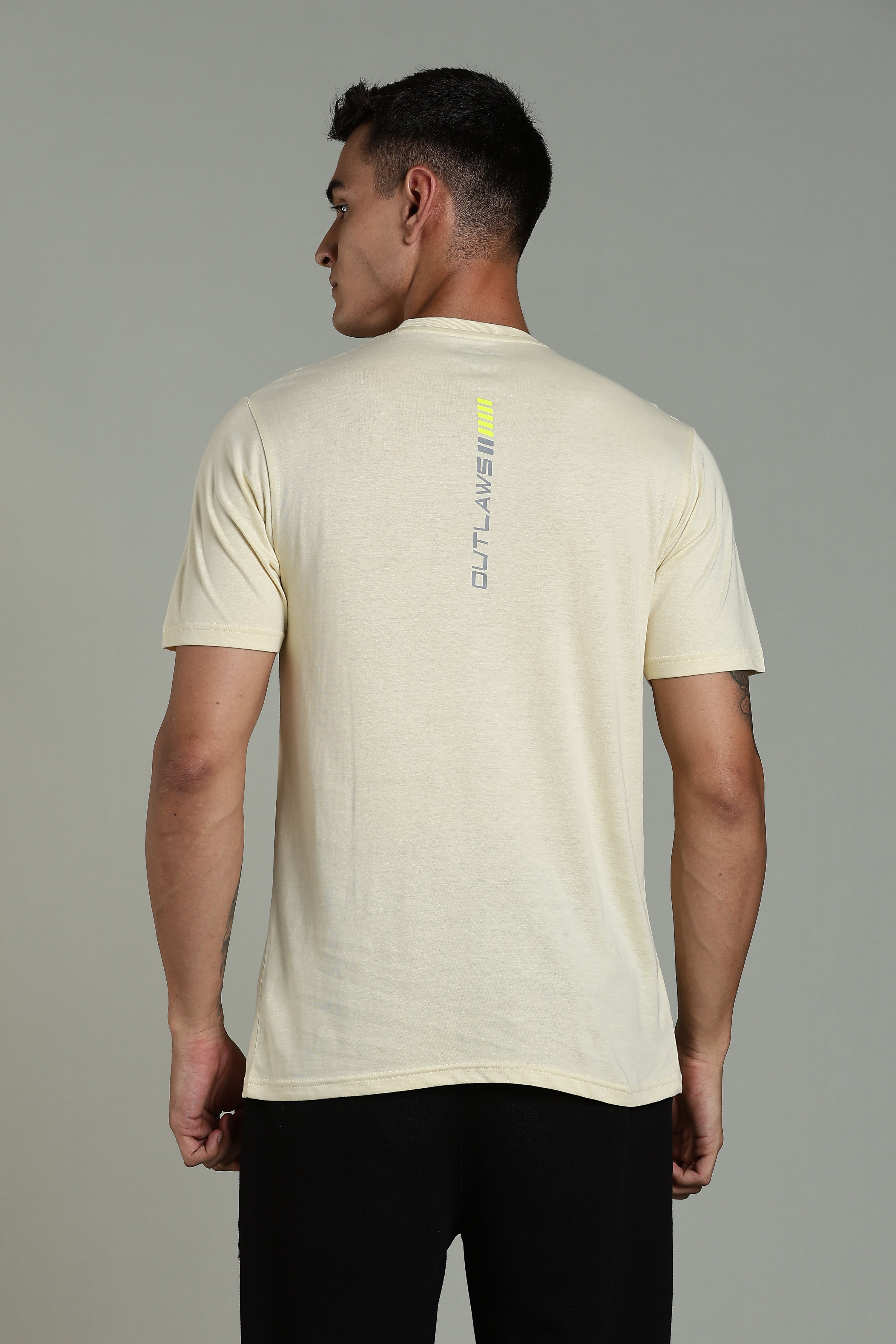 Men Beige Cotton Regular T-Shirt