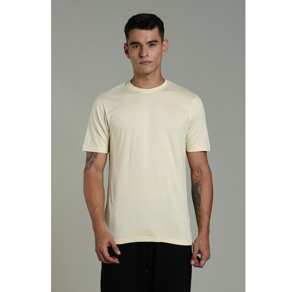 Men Beige Cotton Regular T-Shirt