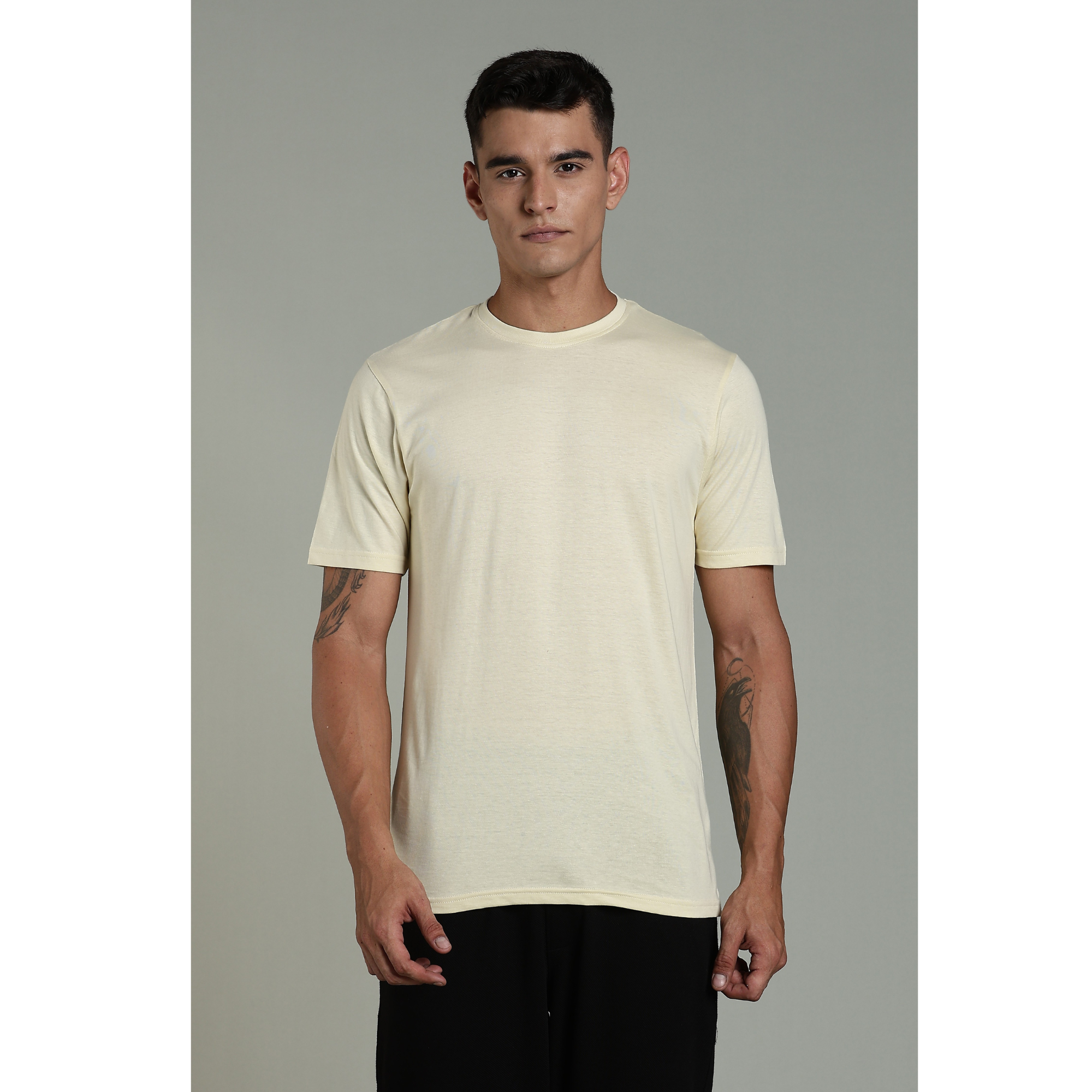 Men Beige Cotton Regular T-Shirt