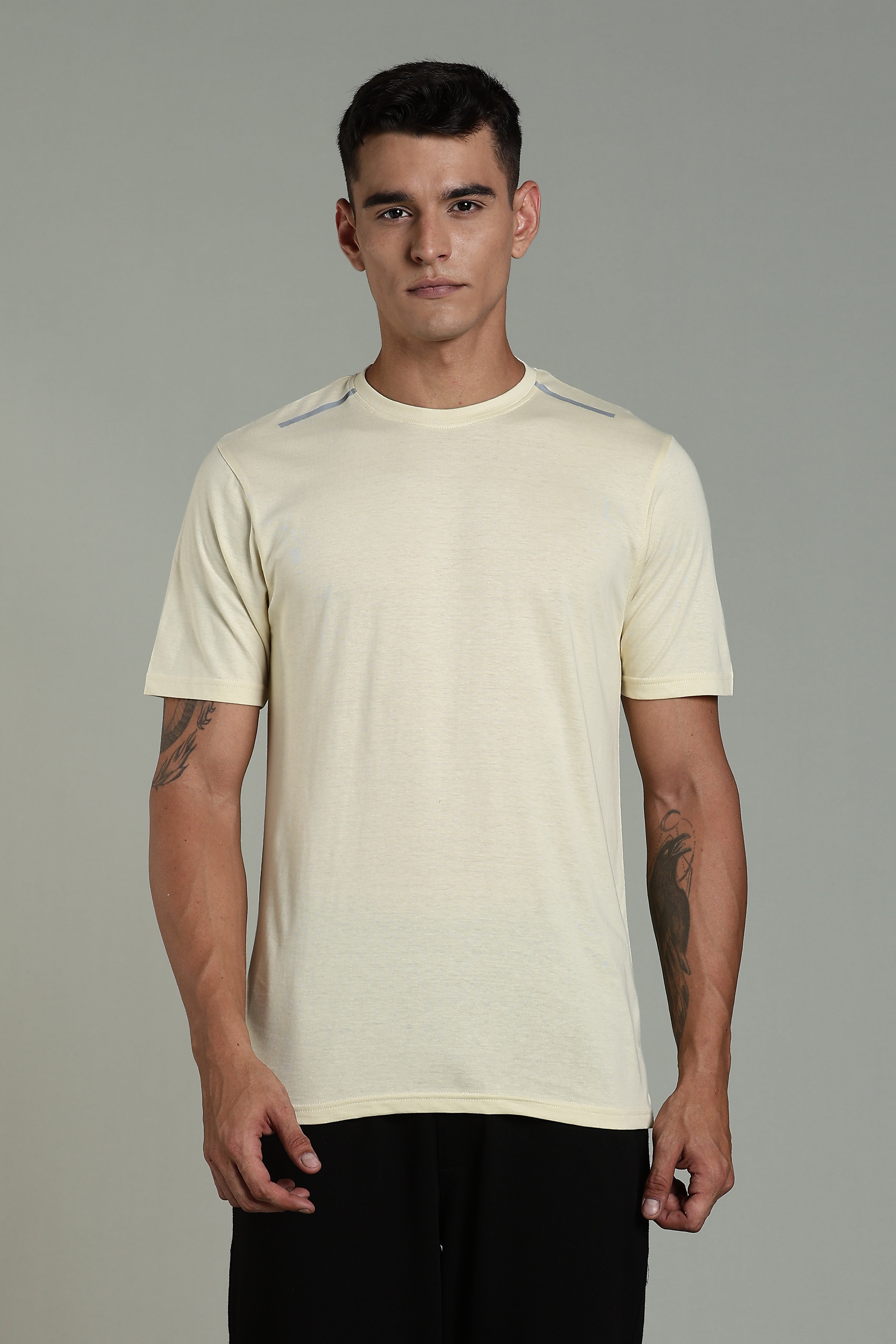 Men Beige Cotton Regular T-Shirt