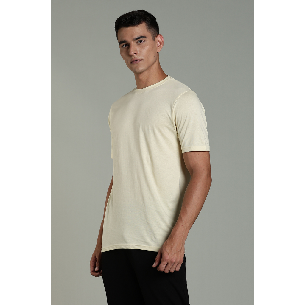 Men Beige Cotton Regular T-Shirt