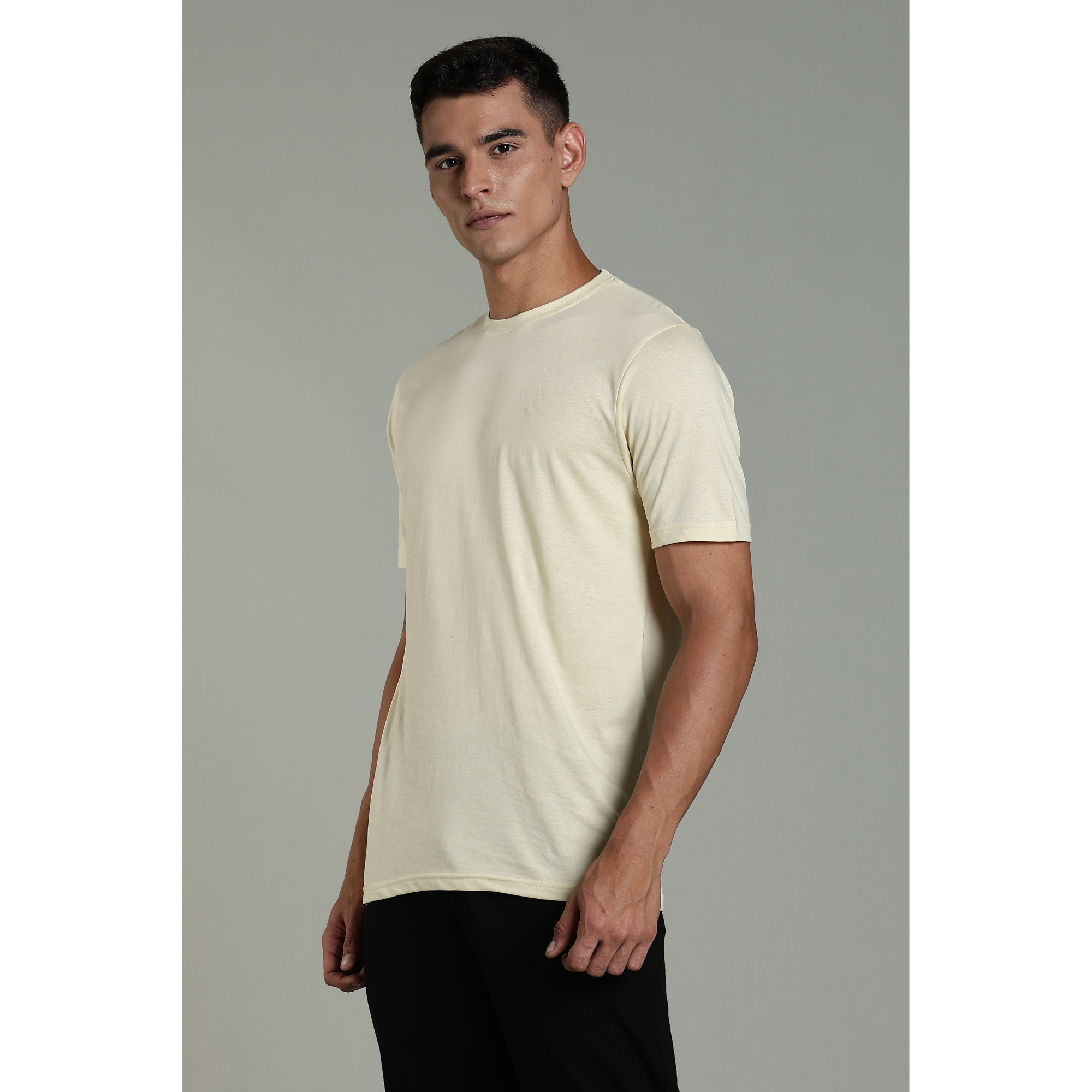 Men Beige Cotton Regular T-Shirt